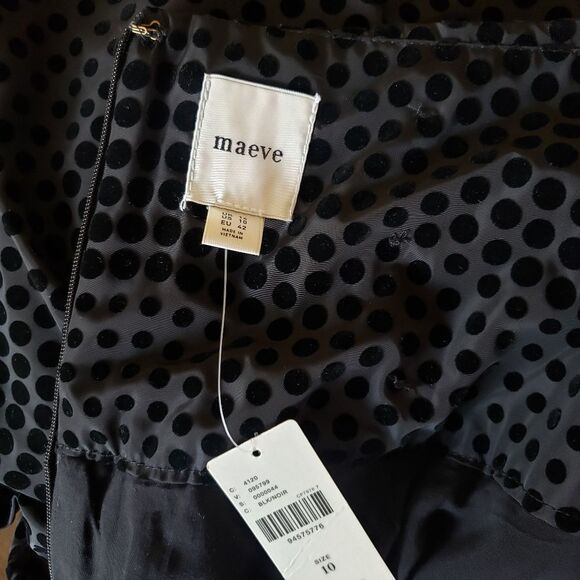 Maeve Taffeta Textured Velvet Polka Dot Skirt Black Size 10 Party Cocktail Skirt - Picture 12 of 14